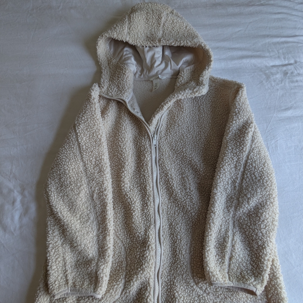 H&M Cream Hooded Teddy Bear Maternity Jacket